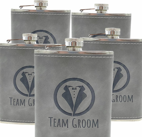 Team Groom Leather Wrapped Hip Flask Bachelor Party Must-Have